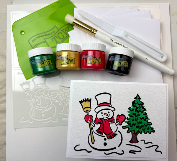 Toasty Snowman Card Kit with 1 ounce mini jars of Stencil Butter